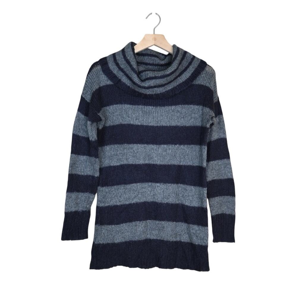 LOFT Women's M Striped Cowl Neck Mohair Blend Sweater in Blue & Gray